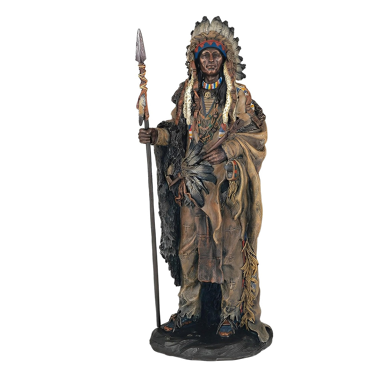 ICE ARMOR 14" H Indian Warrior with Spear Statue Native American Decoration Figurine