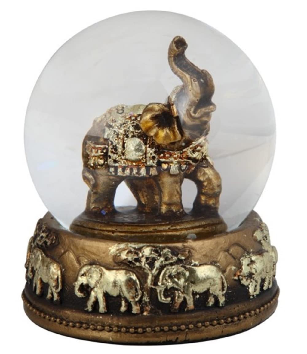 ICE ARMOR 3" H Bronze Thai Elephant Glitter Snow Globe Statue Decoration Figurine