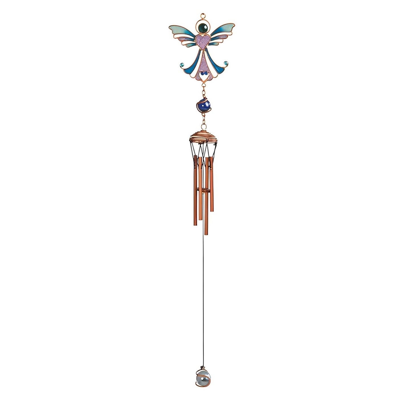 ICE ARMOR 18" Long Blue Angel Copper and Gem Wind Chime Garden Patio Decoration