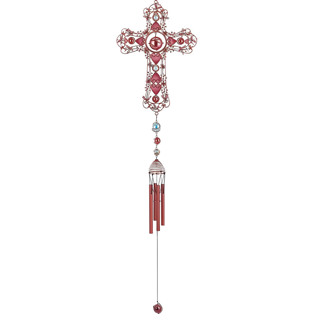 ICE ARMOR 38" Long Pink Cross Wind Chime with Copper Gem