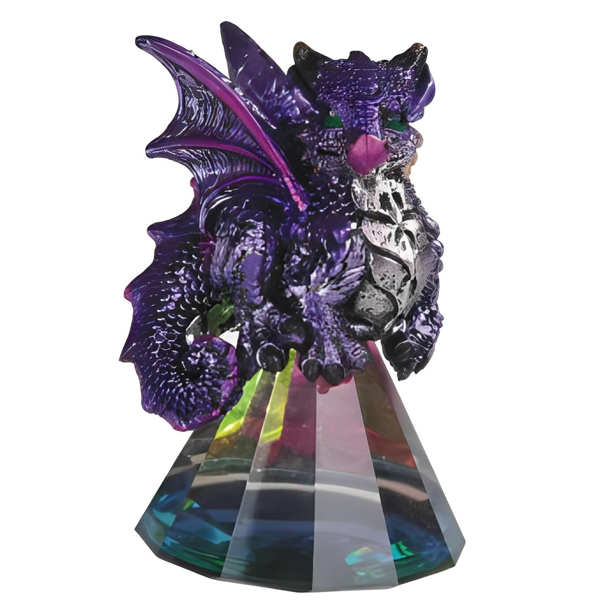 ICE ARMOR 3.5" H Purple Dragon Standing on Pyramid Glass Statue Fantasy Decoration Figurine