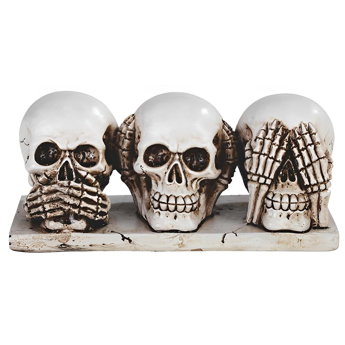 ICE ARMOR 3-PC Skull Head Hear See Speak No Evil 6.5" W Statue Fantasy Decoration Figurine Set