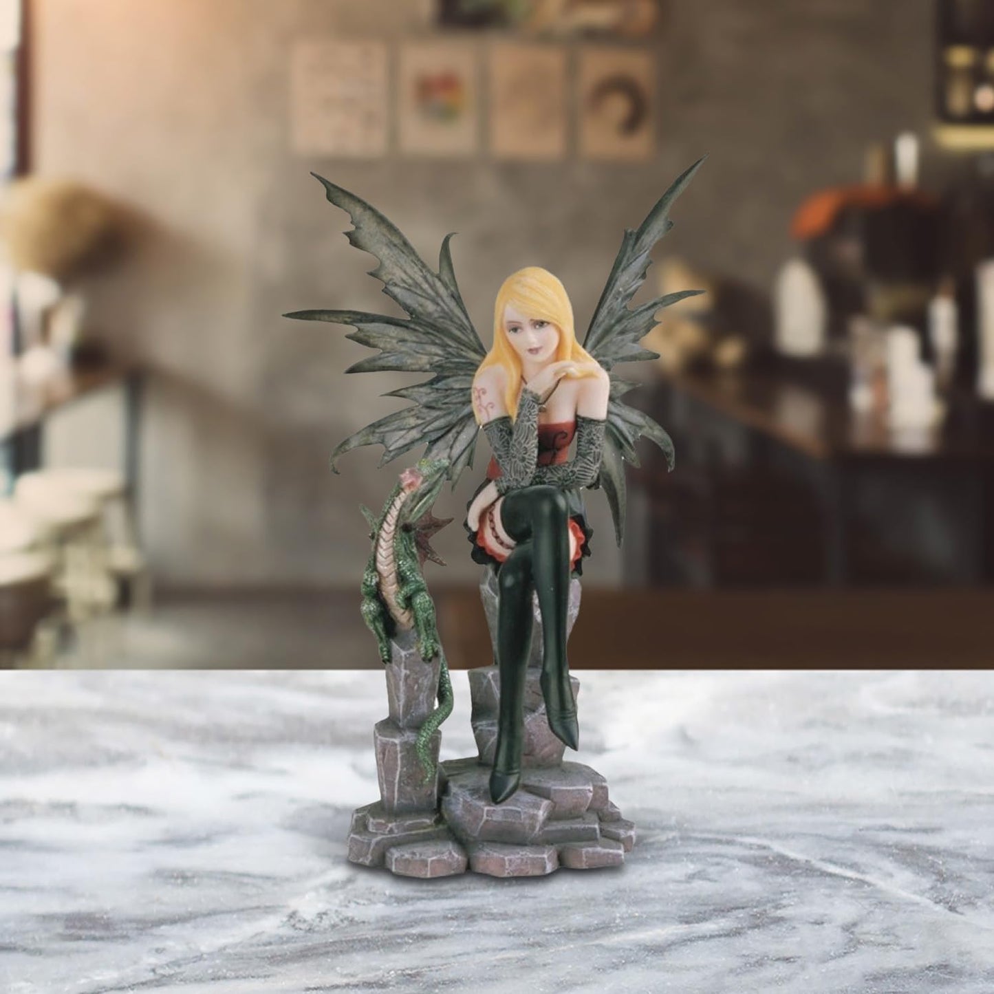 ICE ARMOR 9" H Red Fire Fairy with Green Baby Dragon Statue Fantasy Decoration Figurine