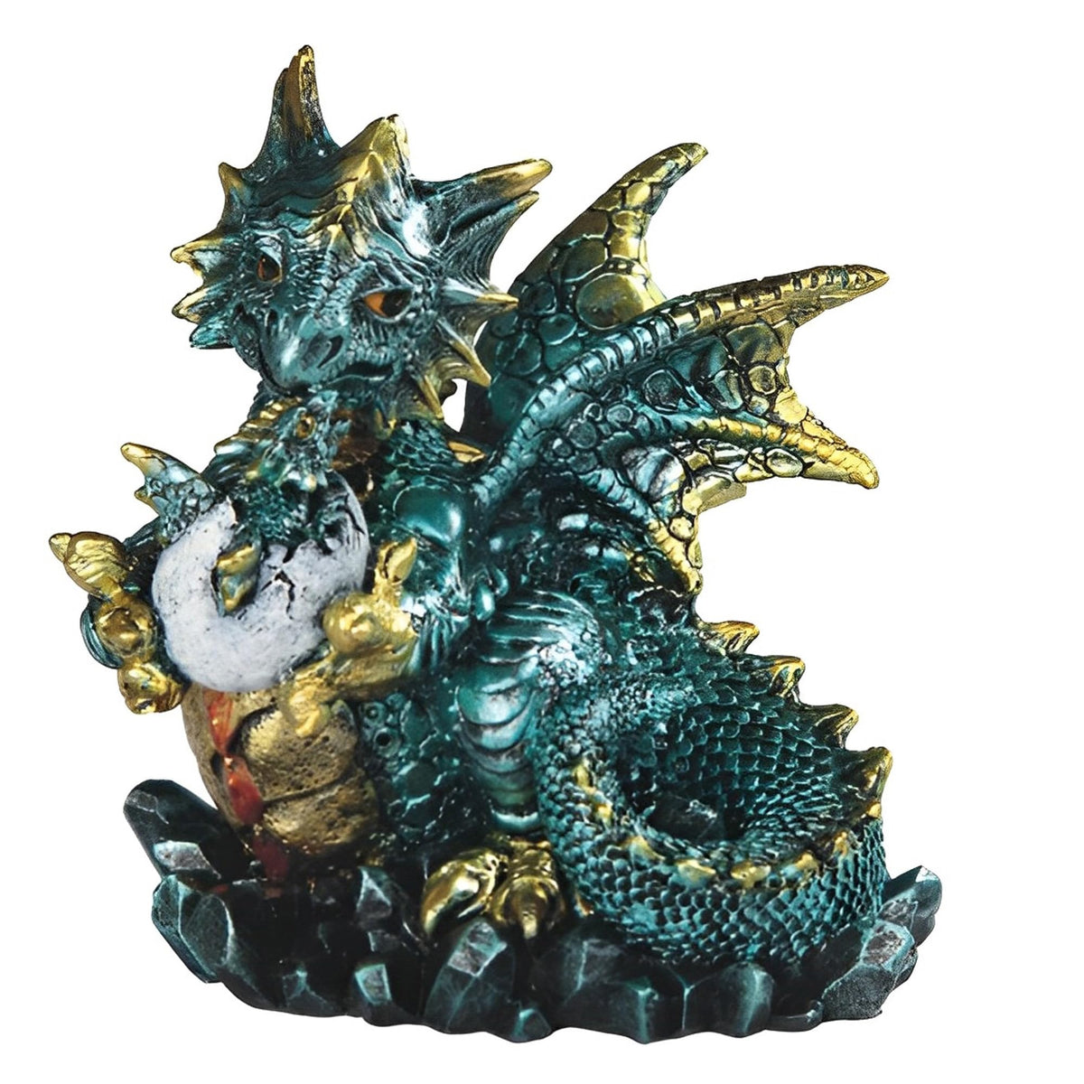 ICE ARMOR 4.75" H Blue Dragon Holds Dragon Baby Hatchling in Egg Statue Fantasy Decoration Figurine