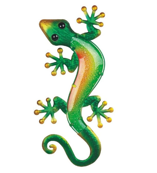 ICE ARMOR 23"H Metal Green and Yellow Lizard Statue Wall Decoration