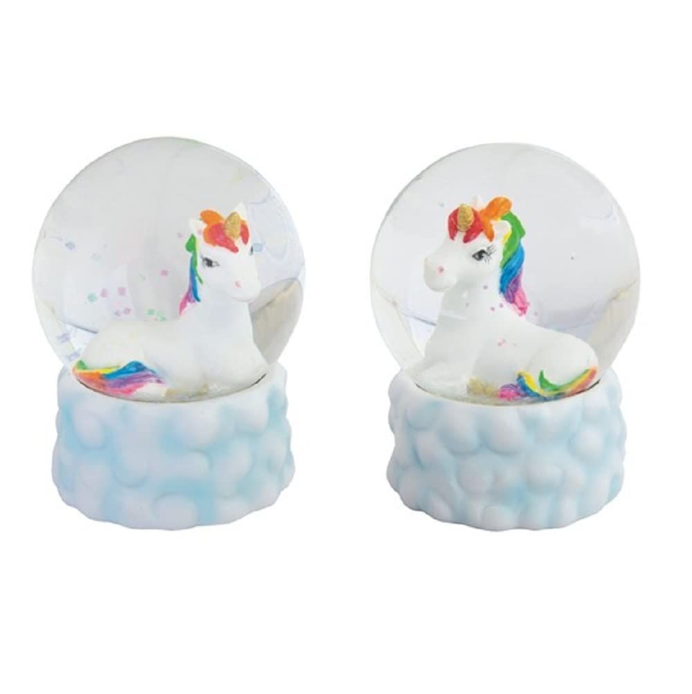 ICE ARMOR 2-PC Rainbow Unicorn Glitter Snow Globe 3.25" H Fantasy Decoration Figurine Set