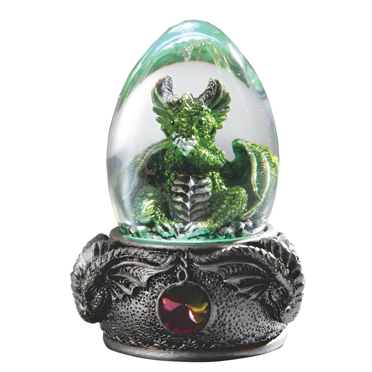 ICE ARMOR 3.75" H LED Green Dragon in Acrylic Egg Figurine Statue Sculpture Ornament Decoration Home/Room Decor Ideas for Housewarming, Holidays and Birthdays Great Collectible