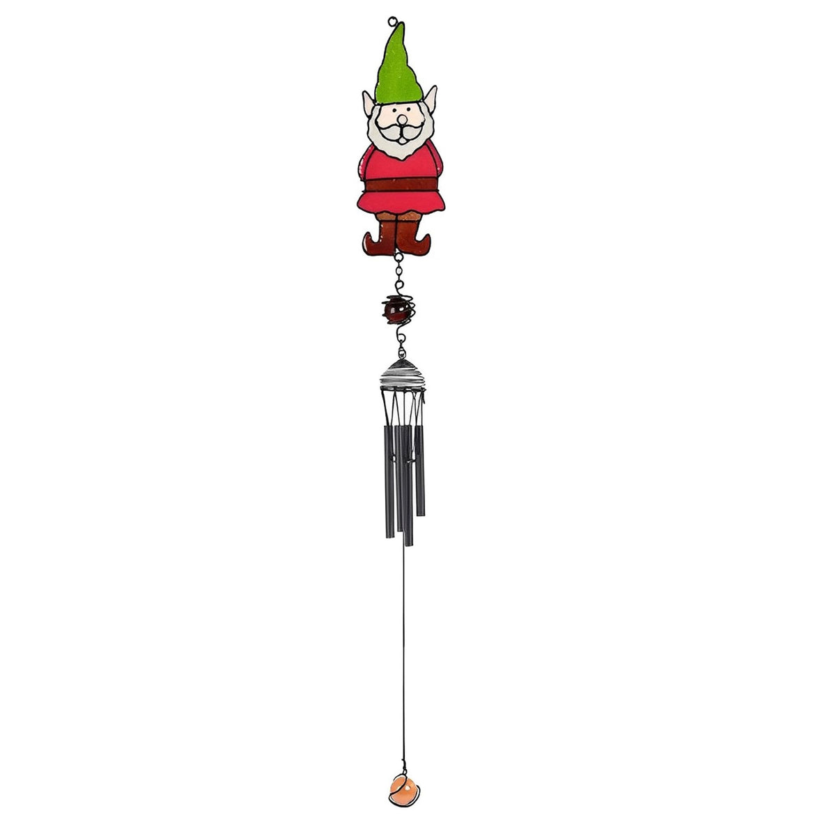 ICE ARMOR 30" Long Red Gnome with Green Hat Black Coated Gem Wind Chime