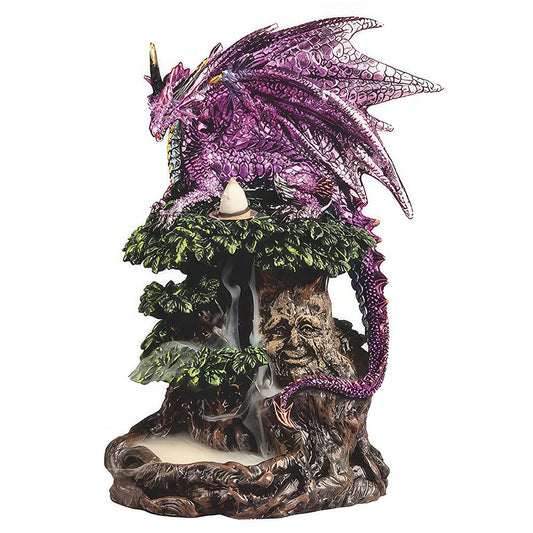 ICE ARMOR 8.75" H Purple Dragon with Tree Genie Backflow Figurine Home Décor