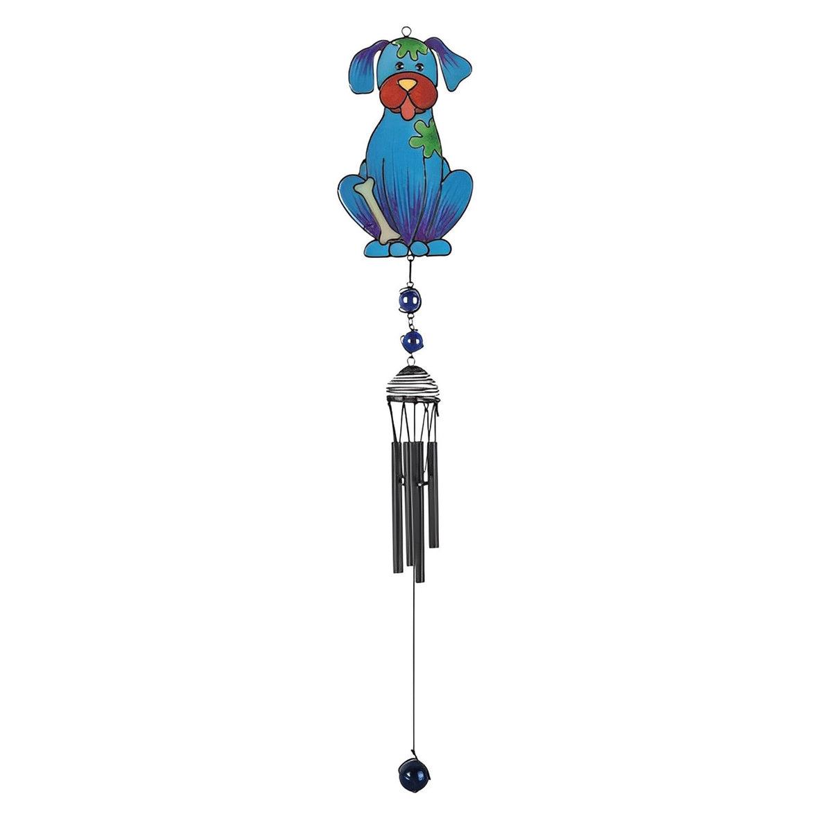 ICE ARMOR 30" Long Blue Dog Wind Chime with Black Gem