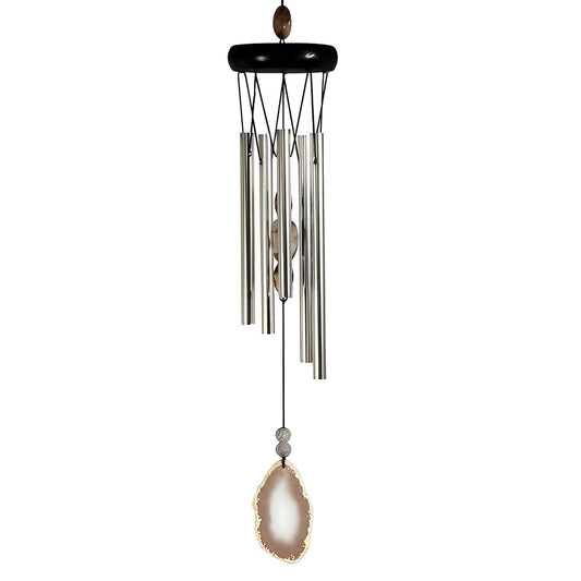 ICE ARMOR 20" Long Wooden Top Geode Wind Chime with White Gem