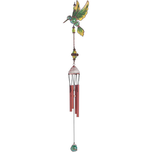 ICE ARMOR 23" Long Green Hummingbird Copper and Gem Wind Chime Garden Patio Decoration
