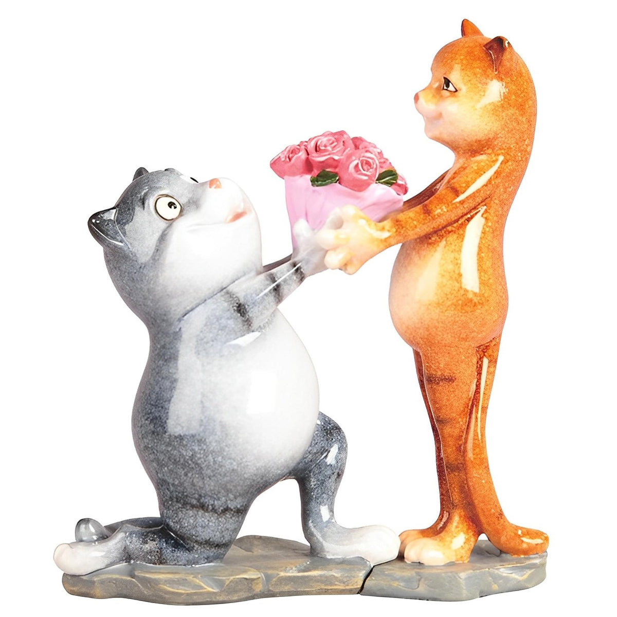 ICE ARMOR 6.75" H Cat Present Flowers to Lover Statue Fantasy Decoration Figurine