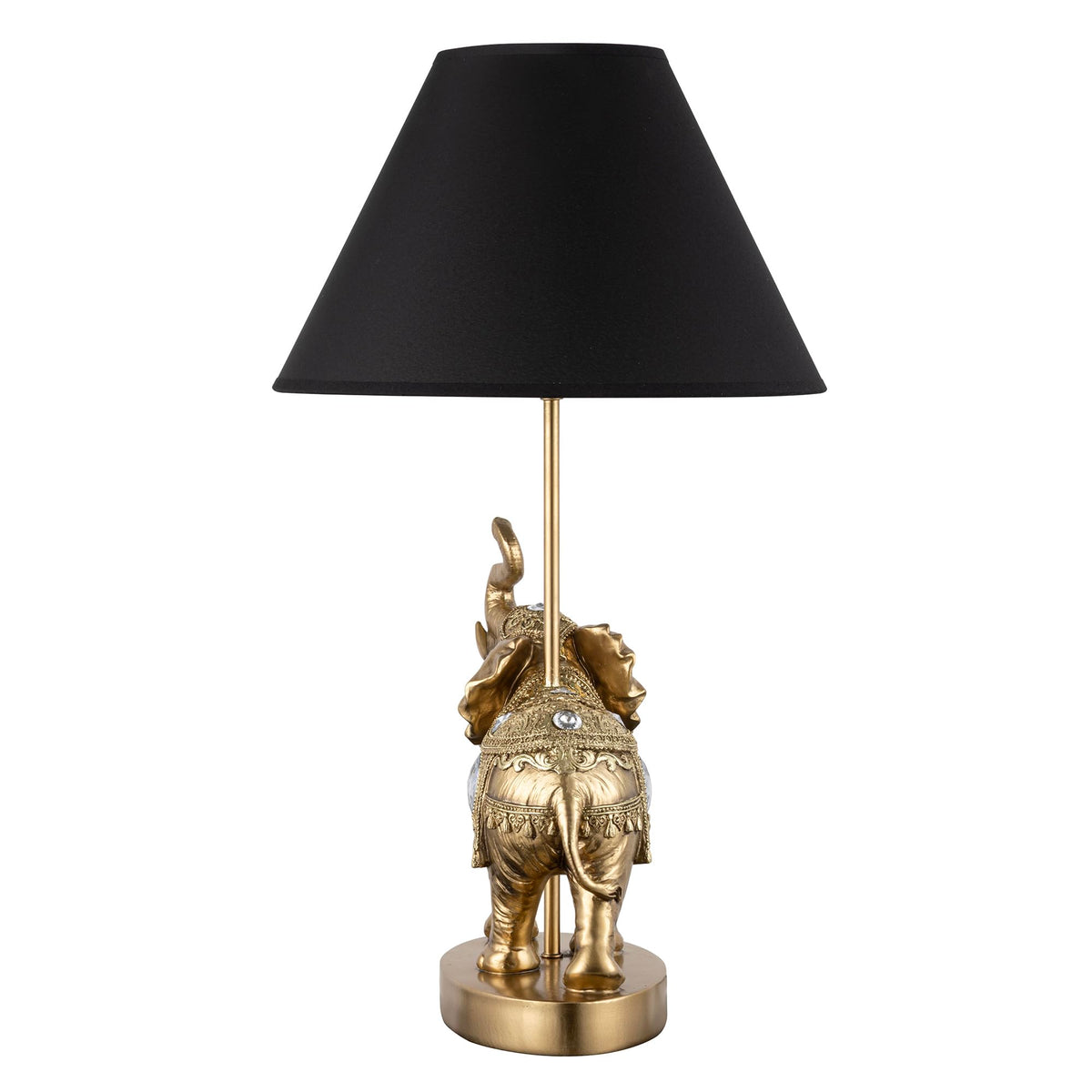 ICE ARMOR 18.5" Detailed Craftsmanship Golden Elephant Table Lamp - Bedside Light with Fabric Shade, Exotic Decor & Cultural Ambiance