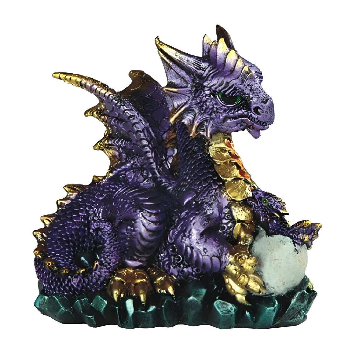 ICE ARMOR 4.75" H Purple Dragon Holding Egg Statue Fantasy Decoration Figurine