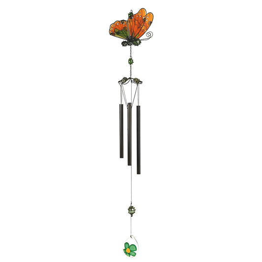 ICE ARMOR 35" Long Yellow Butterfly Wind Chime with Black Gem