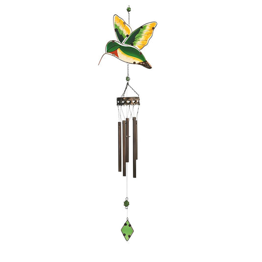 ICE ARMOR 40" Long Green and Yellow Hummingbird Wind Chime with Gem Garden Patio Decoration