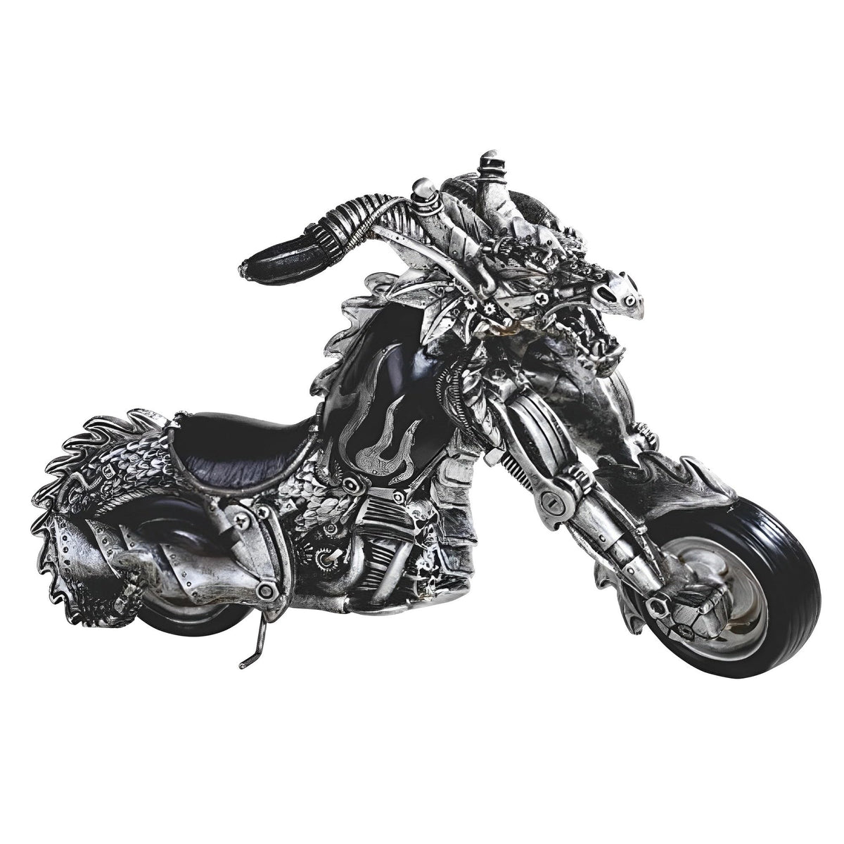 ICE ARMOR 13" W Silver Dragon Motorcycle Statue Fantasy Decoration Figurine