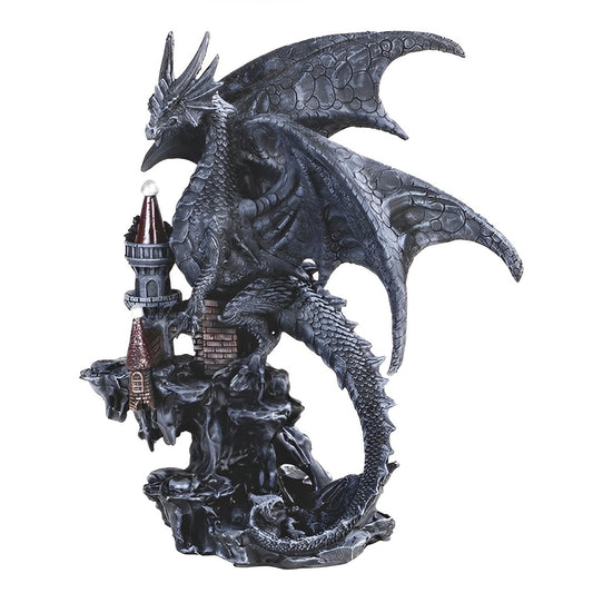 ICE ARMOR 7.75" H Black Dragon on Castle Statue Fantasy Decoration Figurine