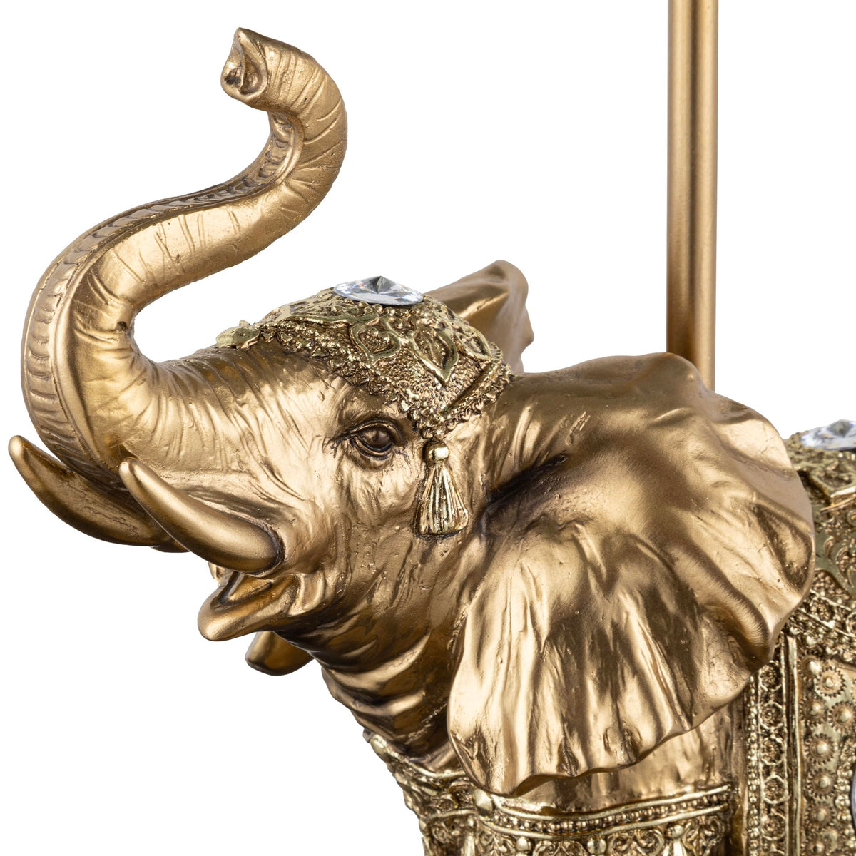 ICE ARMOR 18.5" Detailed Craftsmanship Golden Elephant Table Lamp - Bedside Light with Fabric Shade, Exotic Decor & Cultural Ambiance