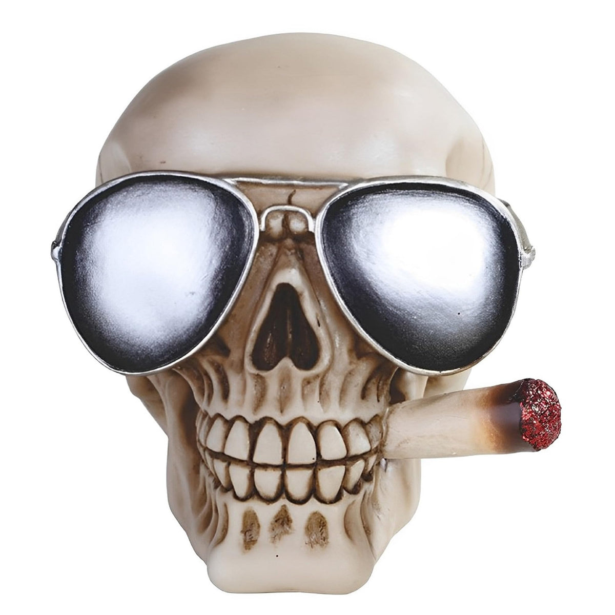ICE ARMOR 5.75" H Skull Head Wearing Aviator Sunglasses and Smoking Cigar Statue Fantasy Decoration Figurine