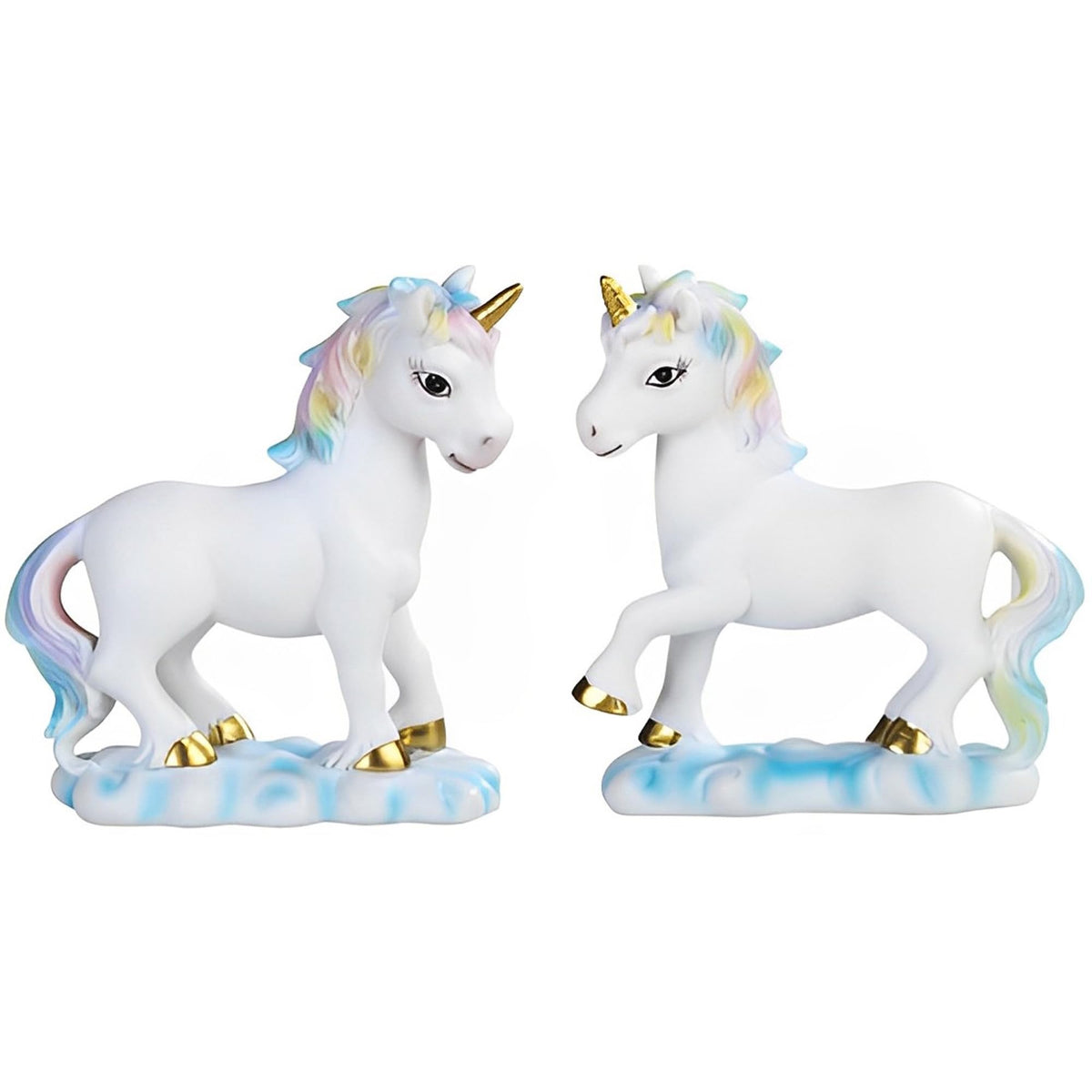 ICE ARMOR 2-PC Lucite Unicorn with Rainbow Mane 3.5" H Fantasy Decoration Figurine Set