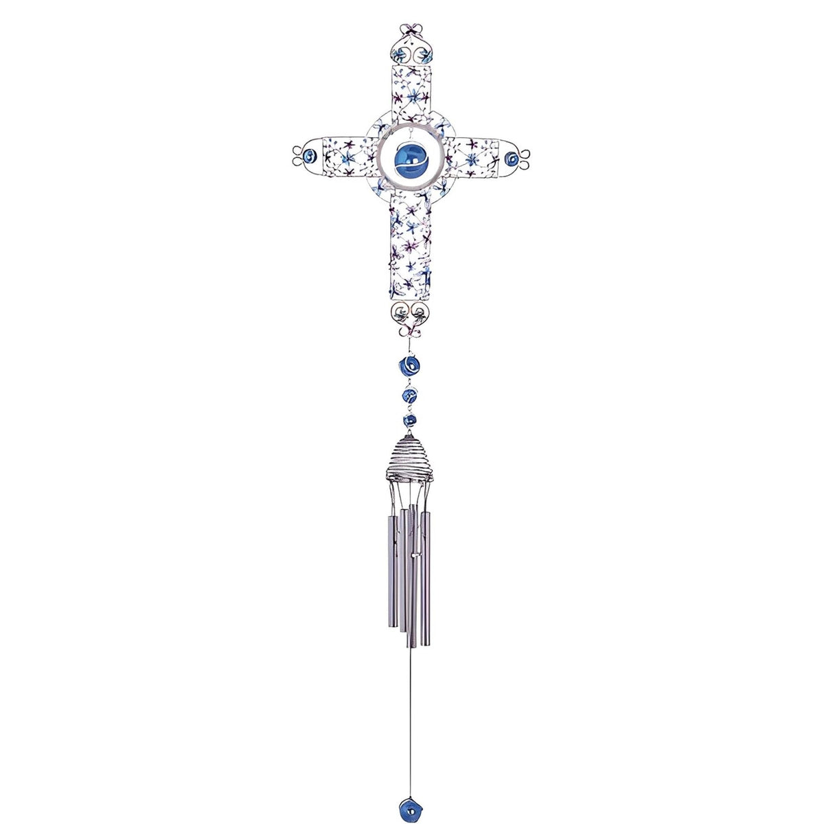 ICE ARMOR 33" Long White Cross Wind Chime with Gem
