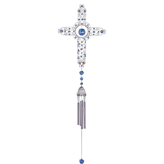 ICE ARMOR 33" Long White Cross Wind Chime with Gem