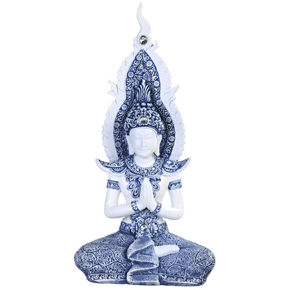 ICE ARMOR 12" H Blue and White Buddha Praying Statue Feng Shui Decoration Religious Figurine