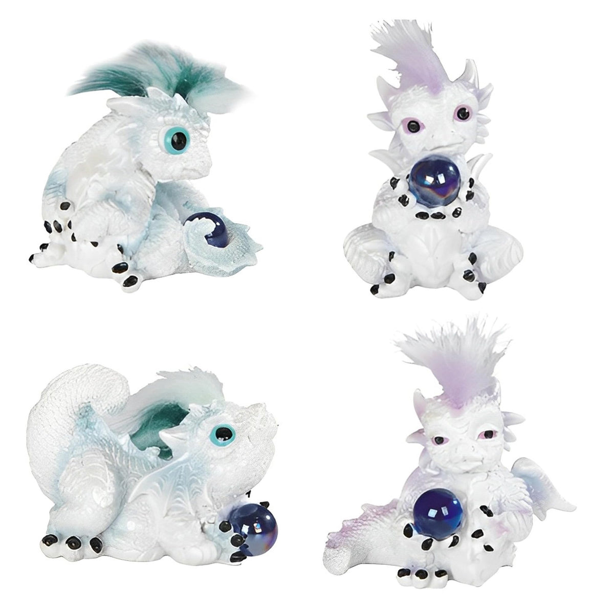 ICE ARMOR 4-PC Snow Dragon Baby with Spiky Hair Set 3" H Statue Fantasy Decoration Figurine