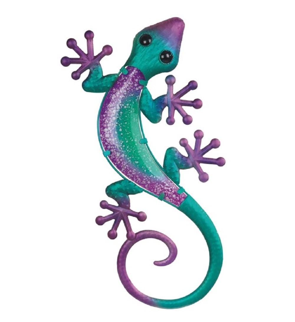 ICE ARMOR 23"H Metal Purple and Blue Lizard Statue Wall Decoration