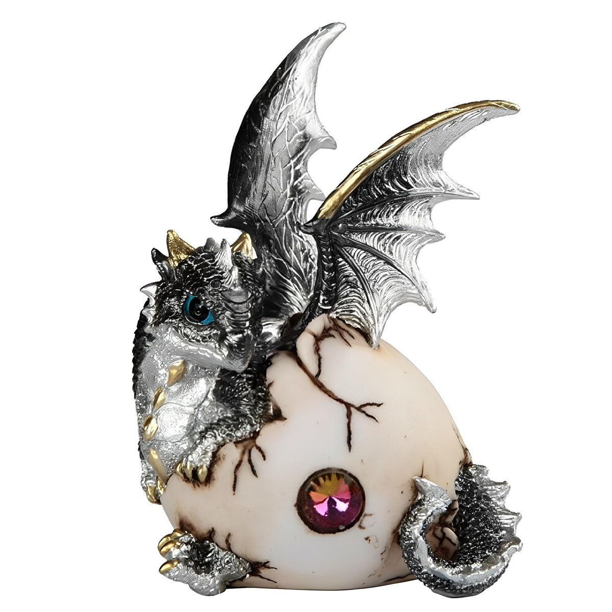 ICE ARMOR 6" H Silver Baby Dragon Hatchling in Egg Fantasy Decoration Figurine