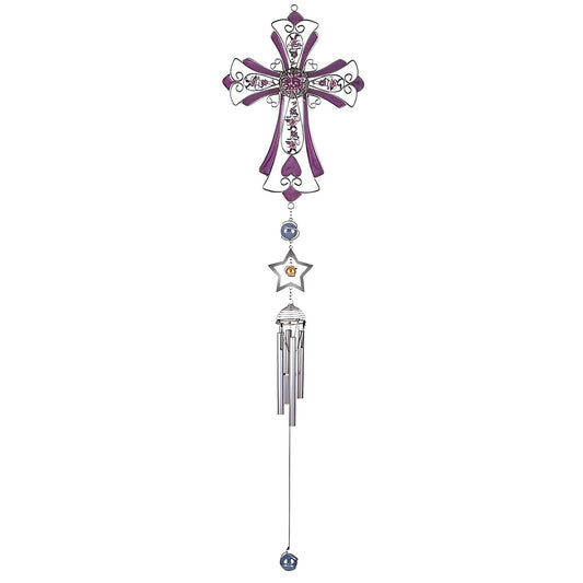 ICE ARMOR 36" Long Purple Cross Wind Chime with Gem