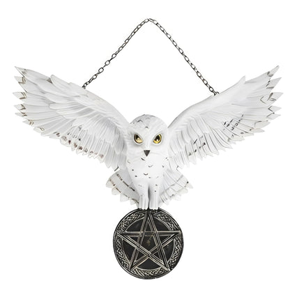 ICE ARMOR Detailed Craftmanship Snow Owl Decor Sculpture, Soaring Owl Statue for Shelf Table Counters, Fall Home, Animal Decorations for Living Room