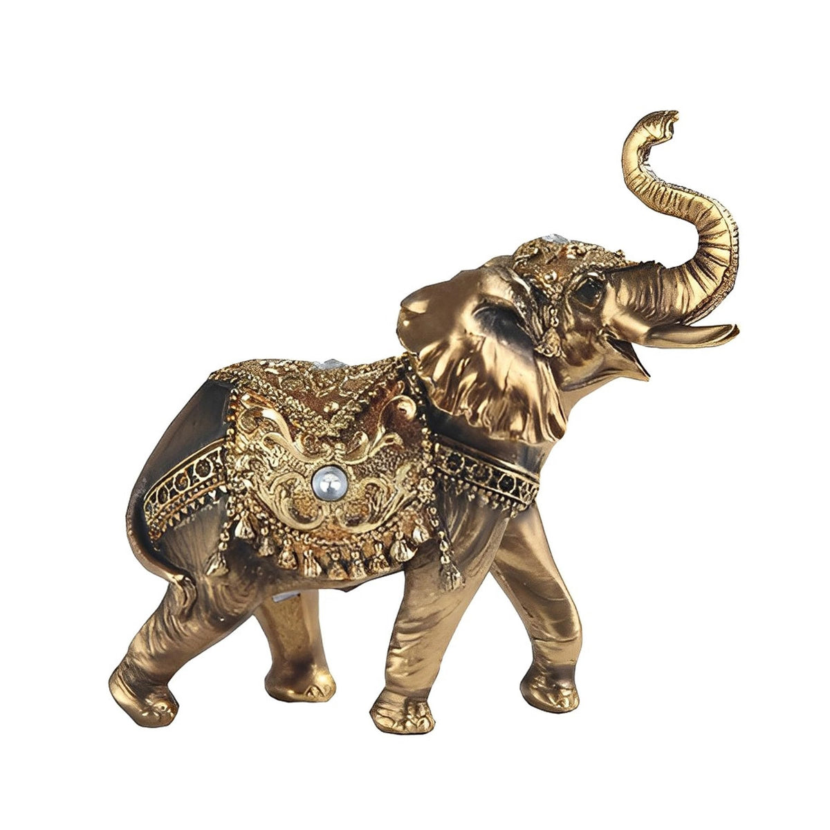 ICE ARMOR 6" W Gold Thai Elephant with Trunk Up Statue Feng Shui Decoration Religious Figurine