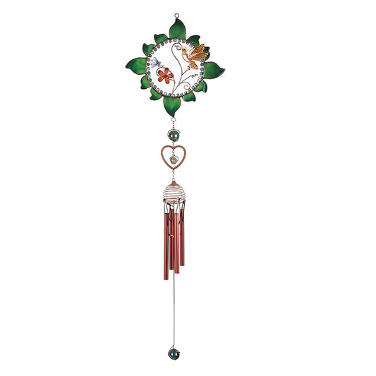 ICE ARMOR 35" Long Hummingbird with Flower Pewter Wind Chime Garden Patio Decoration