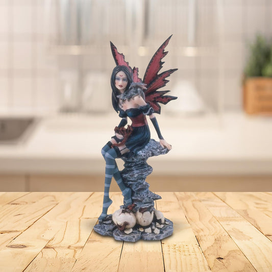 ICE ARMOR 10.25" H Red Fairy with Baby Dragons Statue Fantasy Decoration Figurine