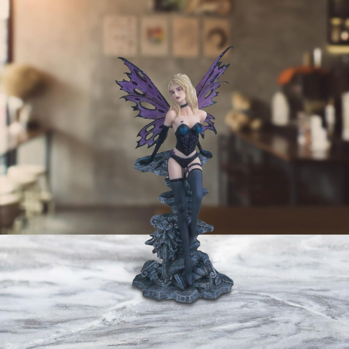 ICE ARMOR 12" H Purple and Black Fairy with Gargoyle Fountain Statue Fantasy Decoration Figurine