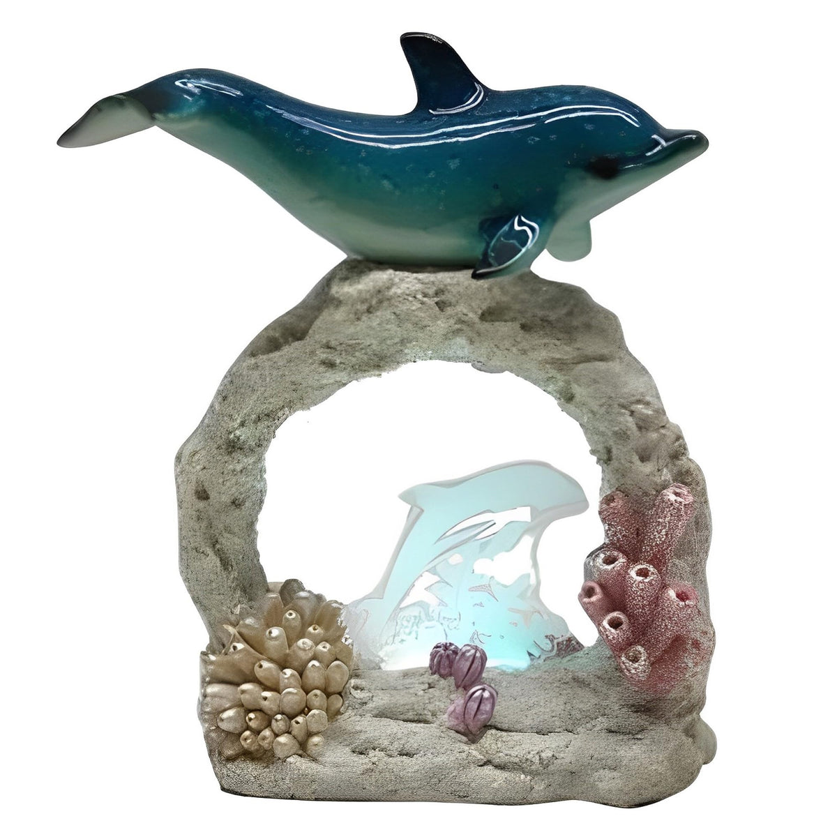 ICE ARMOR 6.5" H LED Dolphin on Coral Statue Fantasy Decoration Figurine