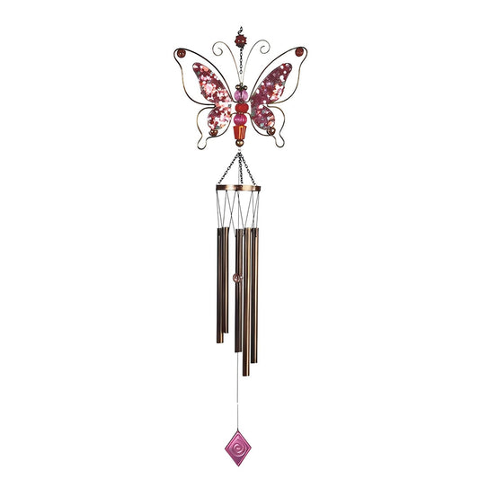ICE ARMOR 42' Long Pink Metal Wired Butterfly Wind Chime with Gem