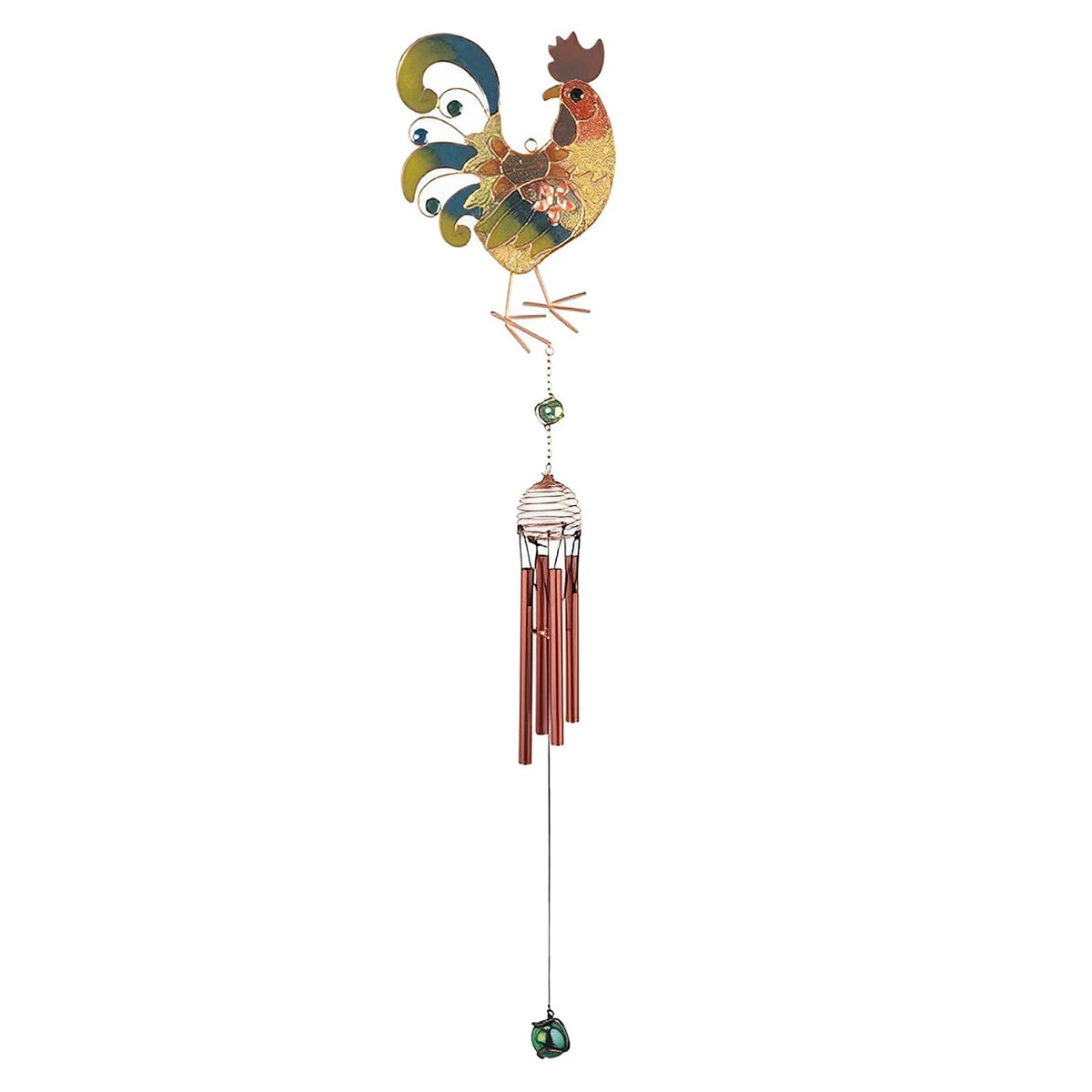 ICE ARMOR 31" Long Rooster Copper and Gem Wind Chime Garden Patio Decoration