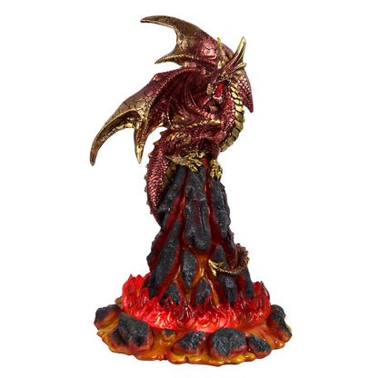 ICE ARMOR 10" H Medieval Red Volcano Dragon with LED Light Statue Fantasy Decoration Figurine