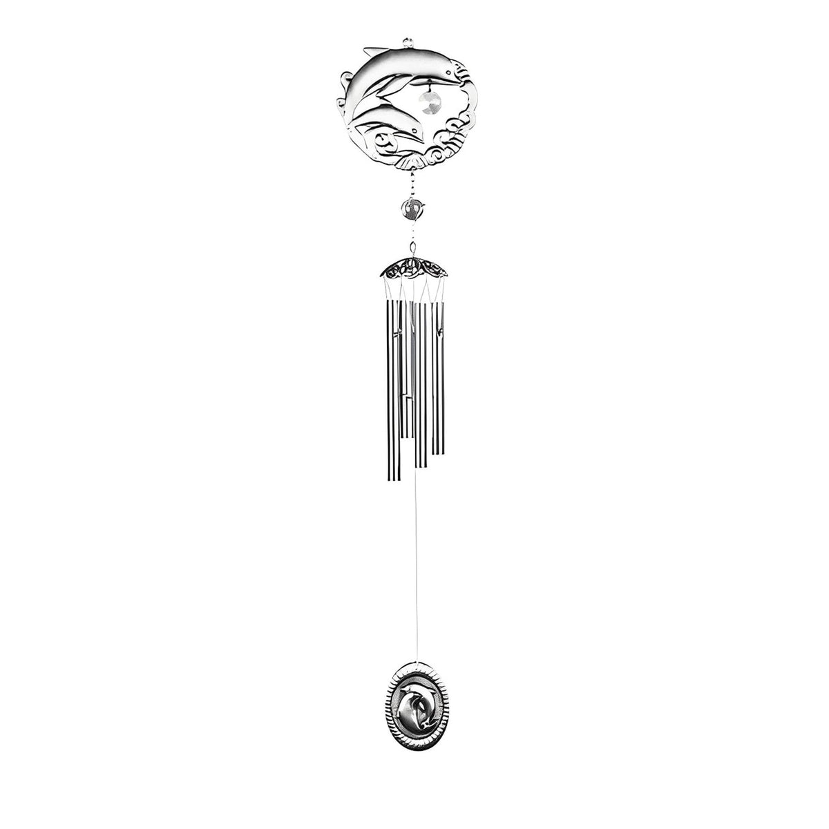 ICE ARMOR 28" Long Pewter Dolphin Wind Chime Marine Life Garden Patio Decoration