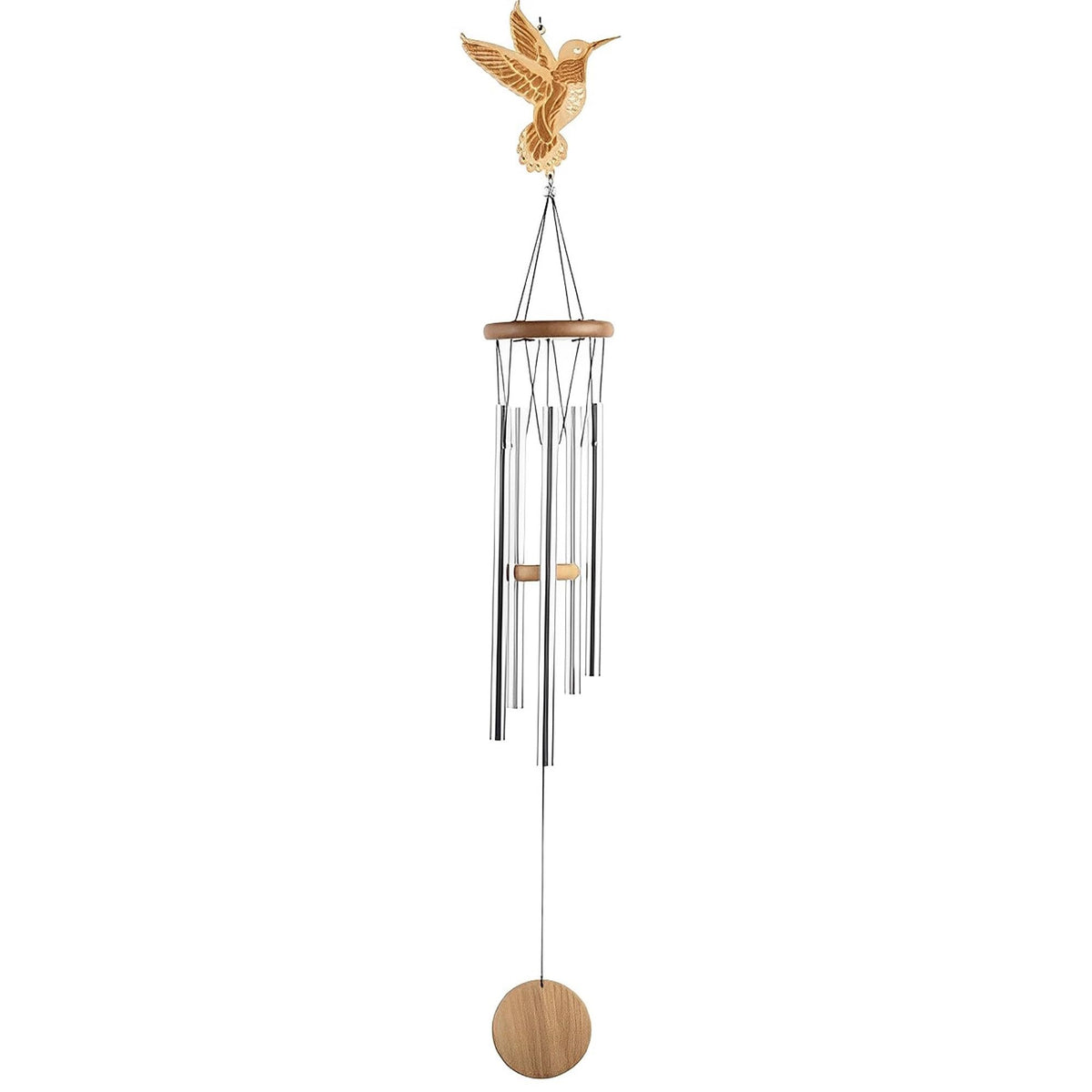 ICE ARMOR 34" Long Wood Shilhouette Hummingbird Wind Chime Garden Patio Decoration