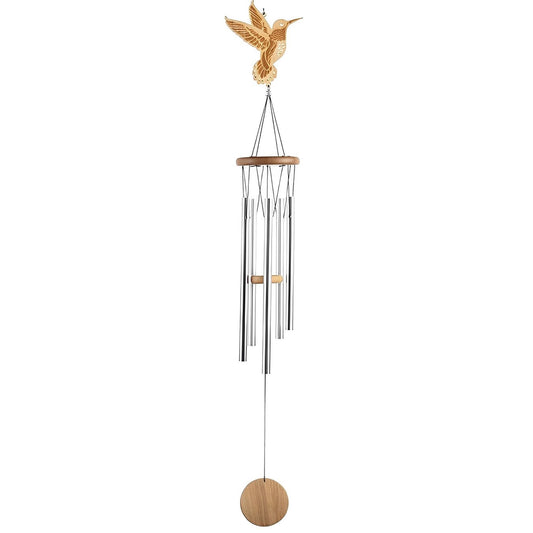 ICE ARMOR 34" Long Wood Shilhouette Hummingbird Wind Chime Garden Patio Decoration