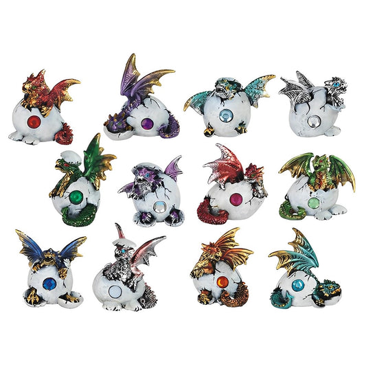 ICE ARMOR 12-PC Mini Dragon Birthstone Set 2" H Dragon Baby Hatchling in Egg Statue Fantasy Decoration Figurine Set