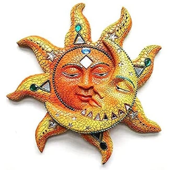ICE ARMOR 13"H Tan/Yellow Sun and Moon Mosaic Wall Sculpture