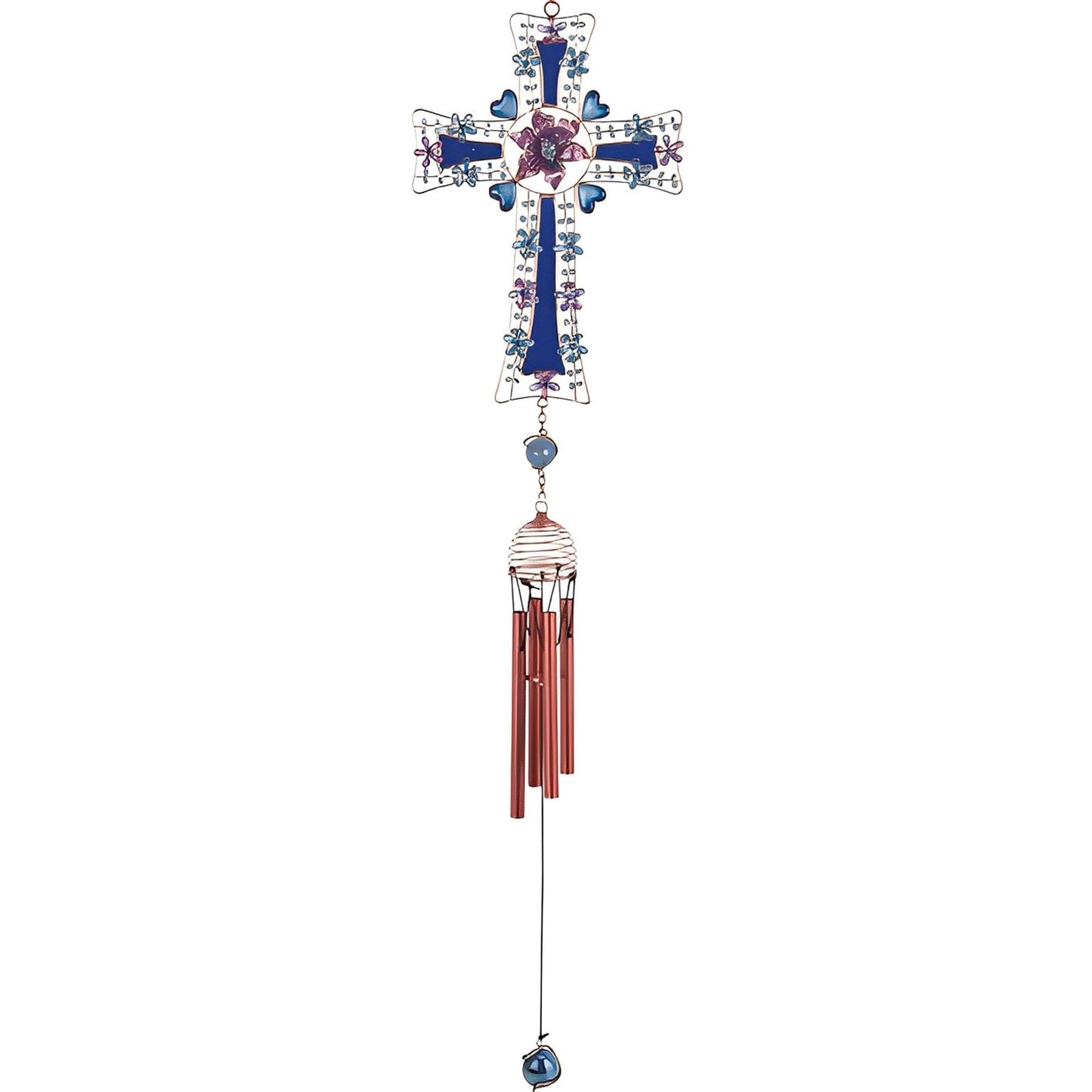 ICE ARMOR 26" Long Blue Cross Wind Chime with Gem