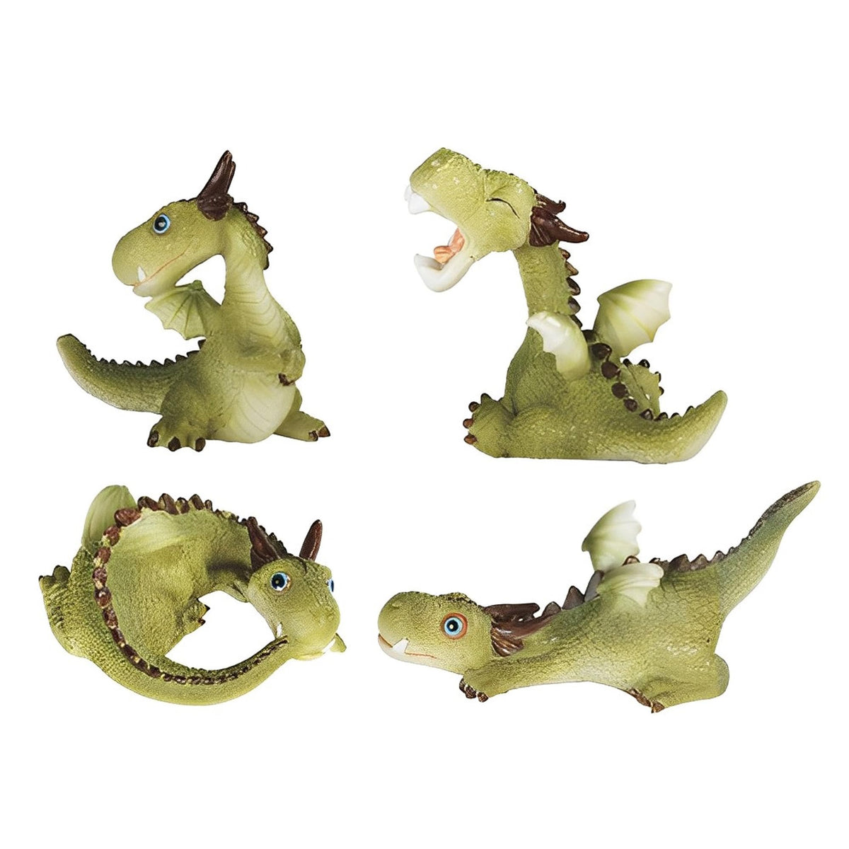 ICE ARMOR 4-PC Cute Green Mini Baby Dragons 4.25" W Fantasy Decoration Figurine Set