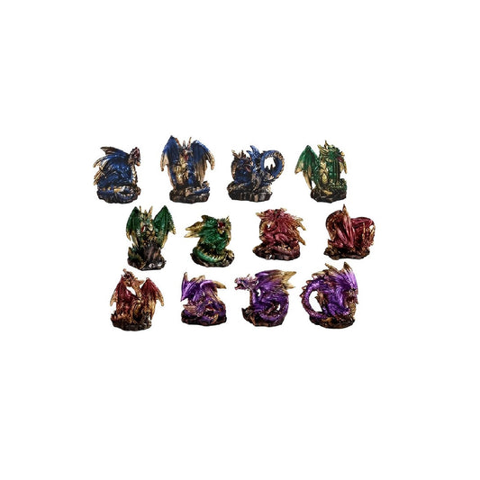 ICE ARMOR 12-PC Medieval Miniature Dragons in Different Poses and Color 2.25" H Fantasy Decoration Figurine Set